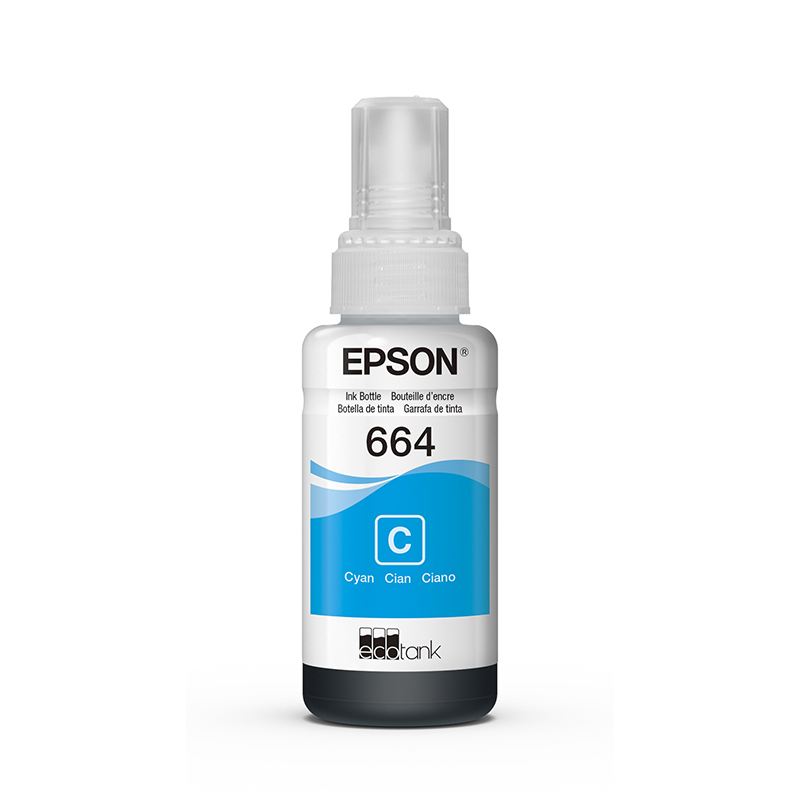 Botella De Tinta Epson T664 Cyan 70Ml - L220,L380,L355,L375,L395,L495,L555,L575,L565,L1455,L655,L130