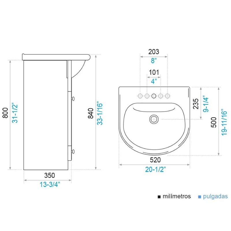 Lavabo Avignon 52cm con Mueble Clásico Bone