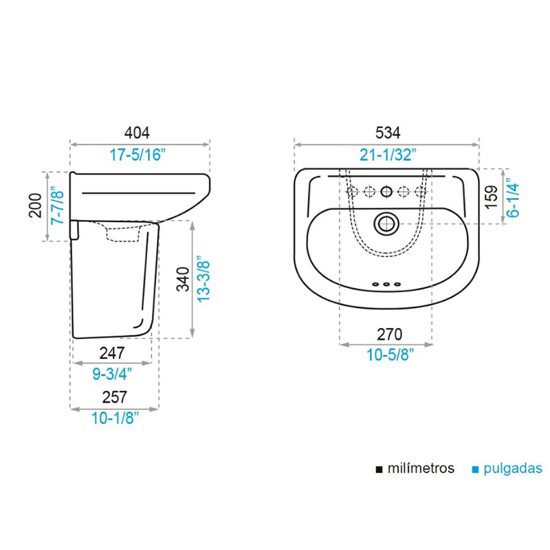 Lavabo Siena Bone con Medio Pedestal