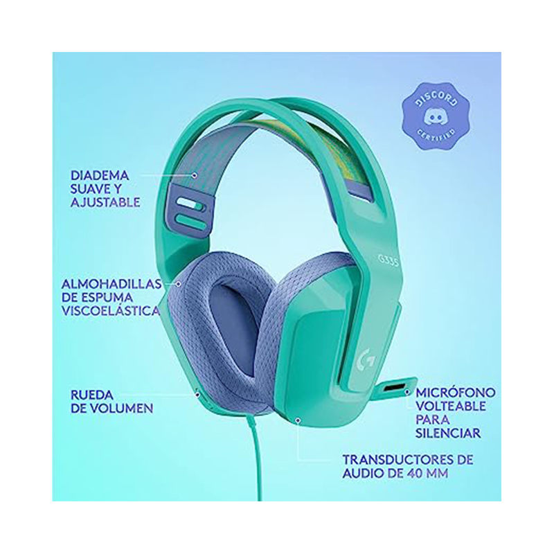 Audífono + Micrófono Logitech Alambrico Gamer G335 - 3.5mm Menta 