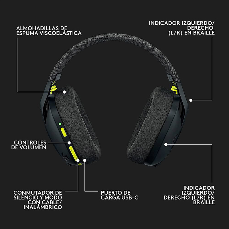 Audífono + Micrófono Logitech Inalámbrico Gamer G435 Lightspeed Bluetooth Negro