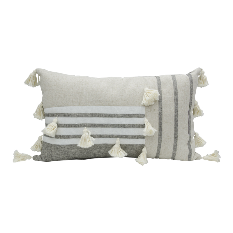 Cojín Lumbar Borla Rayas Neutral 30x50cm