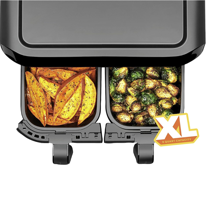 Freidora de Aire Dual 2 Cestas-2.85lts Cada Uno 1700w Panel Digital Apagado Automático Negro Chefman