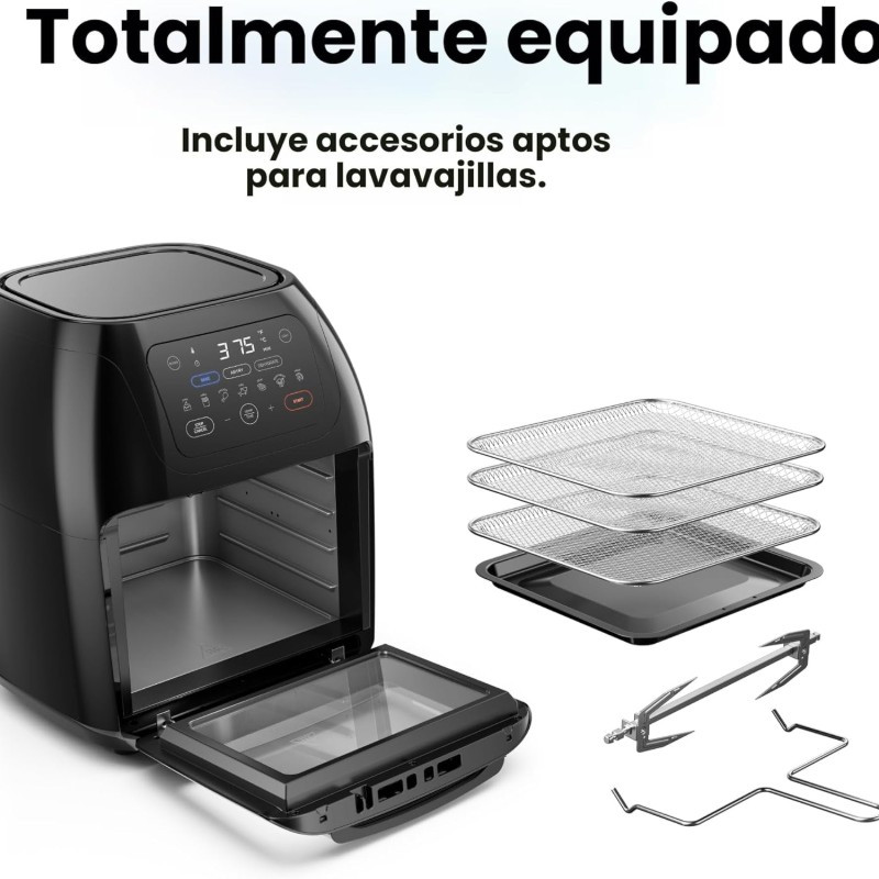 Freidora de Aire con Horno 10lts Pantalla Touch 1700w Apagado Automático Negro Chefman