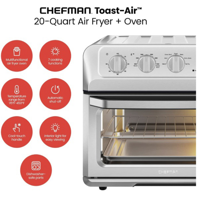 Horno Tostador Airfryer 20lts 7en1 Acero Inoxidable Chefman 