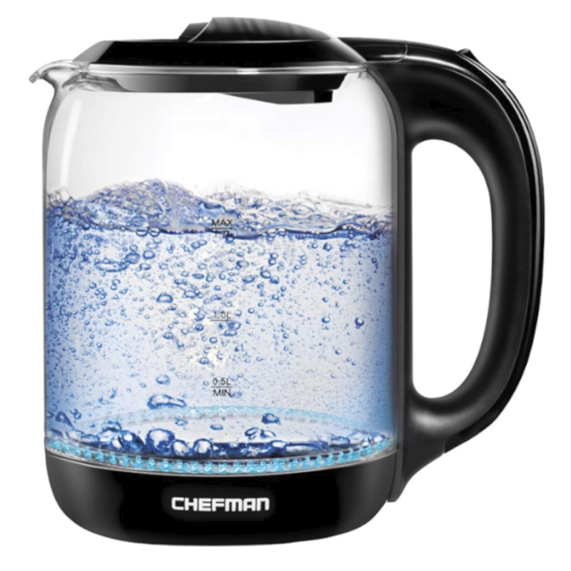 Tetera Eléctrica Inalámbrica 1.7lts Luz Led Jarra de Cristal Negro Chefman