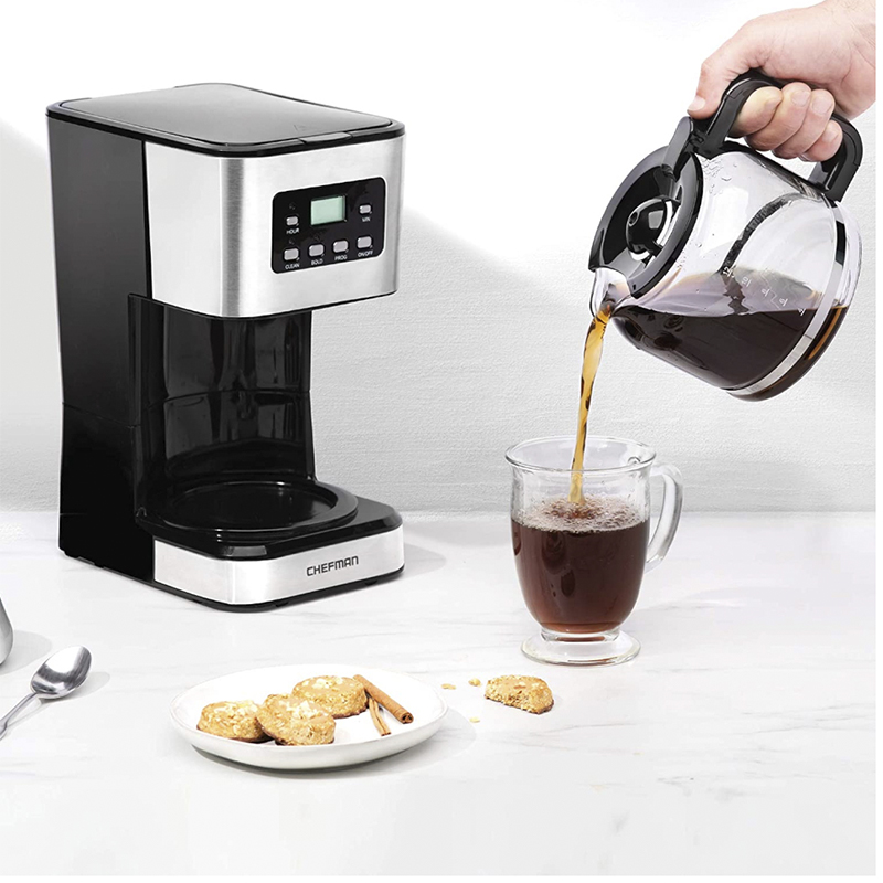 Cafetera 12 Tazas Programable Digital Función Bold Con Jarra de Vidrio Acero Inoxidable Chefman