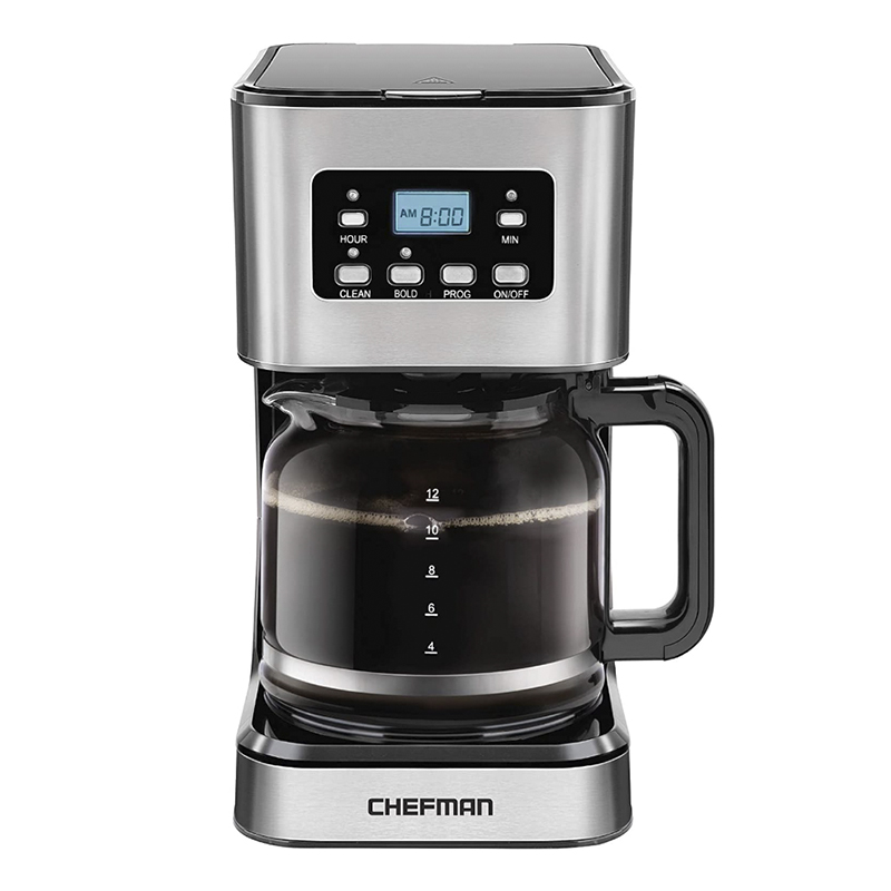 Cafetera 12 Tazas Programable Digital Función Bold Con Jarra de Vidrio Acero Inoxidable Chefman