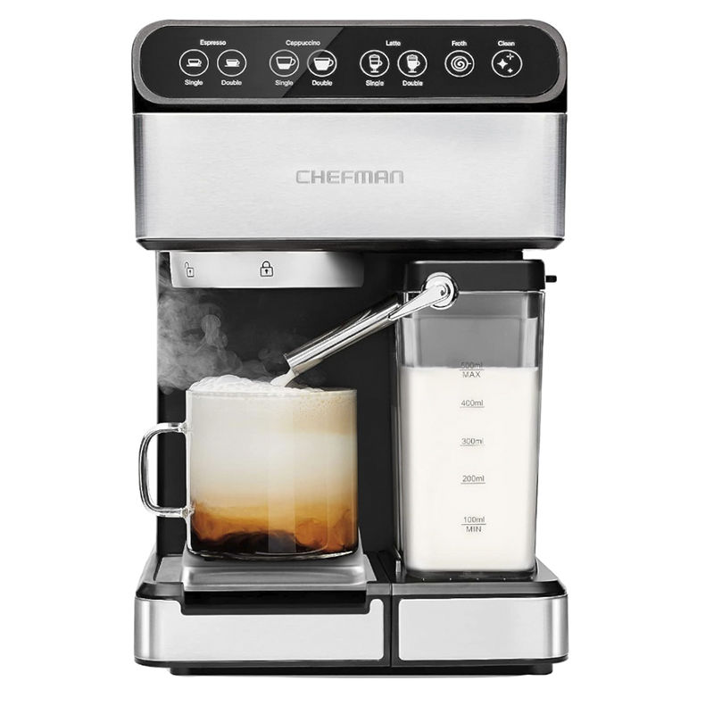 Cafetera Expreso-Capuchino Late 6en1 Touch con 15 Bares 1.8lts Acero Inoxidable Chefman