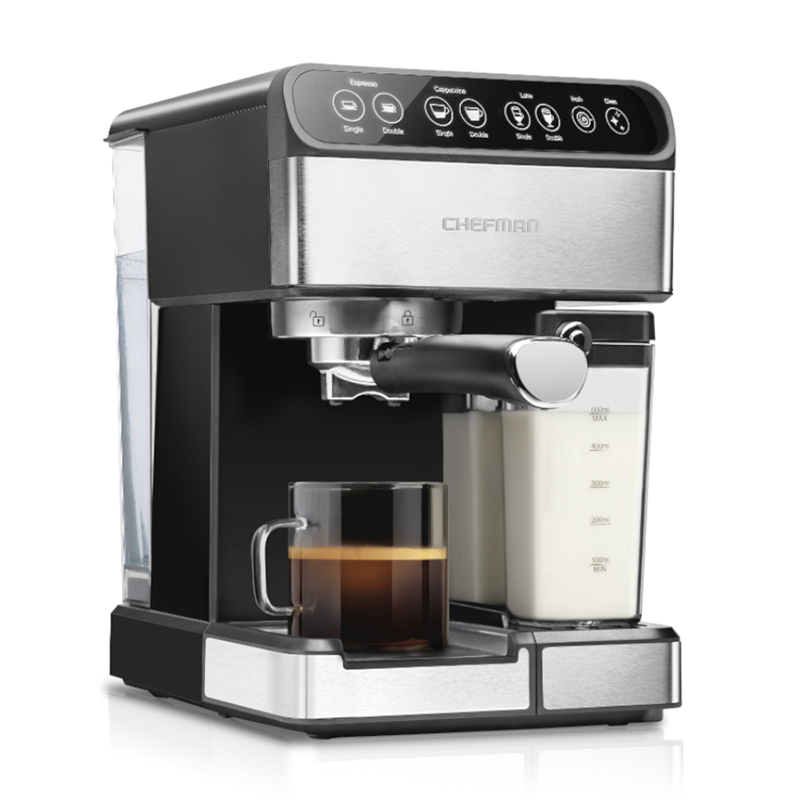 Cafetera Expreso-Capuchino Late 6en1 Touch con 15 Bares 1.8lts Acero Inoxidable Chefman