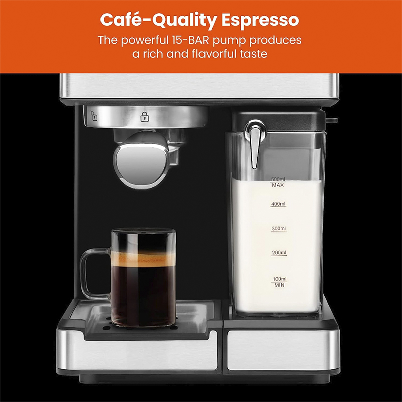 Cafetera Expreso-Capuchino Late 6en1 Touch con 15 Bares 1.8lts Acero Inoxidable Chefman