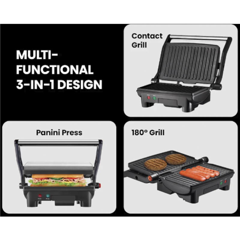 Sandwichera Panini 3en1, 2 Rebanadas Antiadherente 1000w Acero Inoxidable Chefman