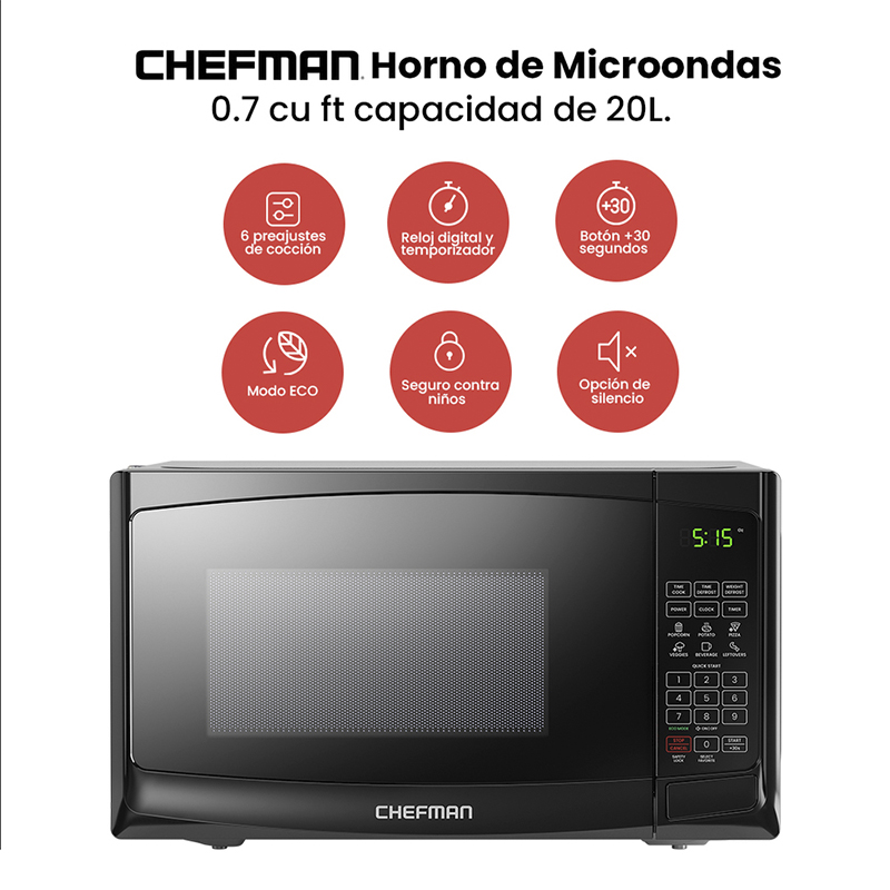 Microonda 20lts 700w 6 Funciones Negra Chefman