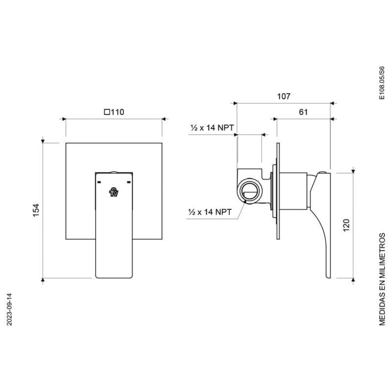 Mezclador Monocomando para Ducha SAUCO E108.05/S6  FV