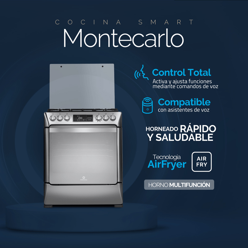 COCINA A GAS SMART MONTECARLO ZAFIRO 5 QUEMADORES CROMA 30