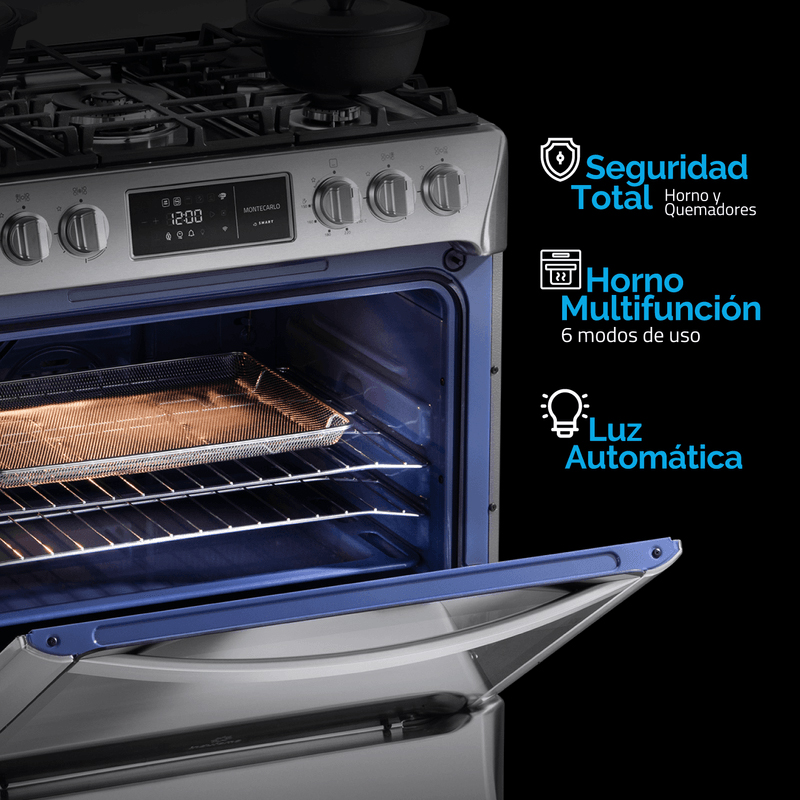 COCINA A GAS SMART MONTECARLO ZAFIRO 5 QUEMADORES CROMA 30
