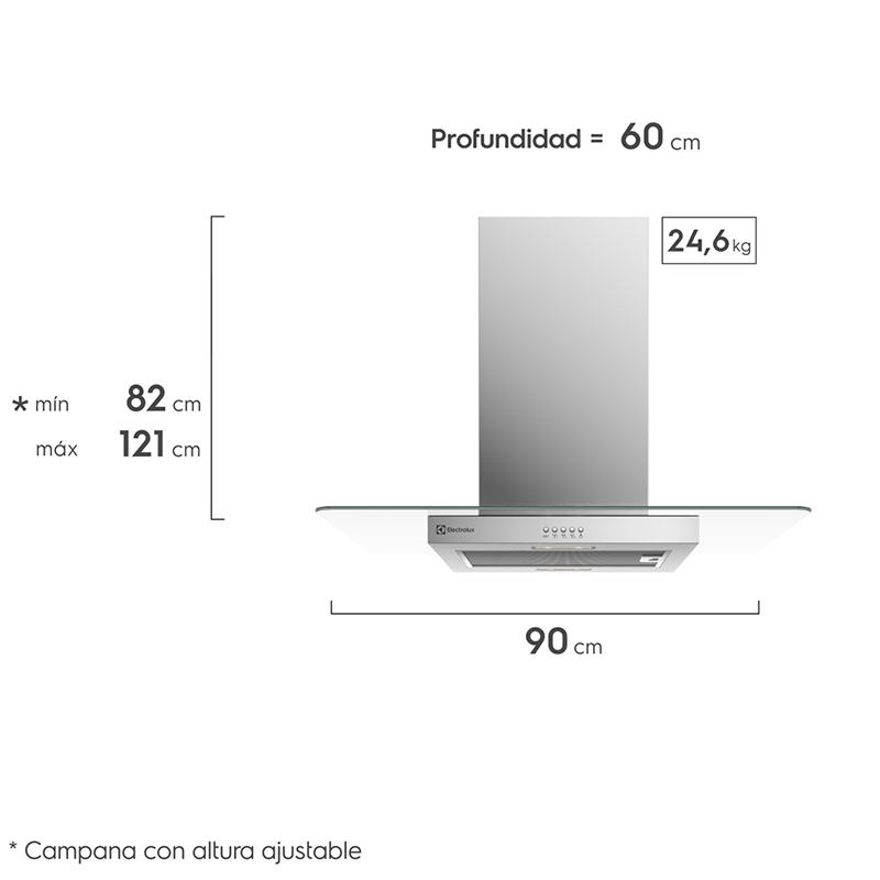 Campana Empotrable Isla CE9IX 90cm Vidrio Silver Electrolux