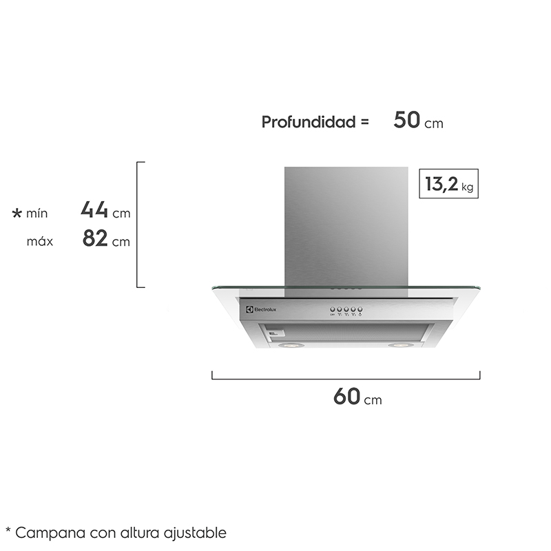 Campana Empotrable CE6VX 60cm Vidrio Silver electrolux