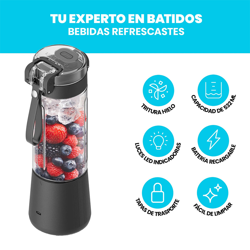 Licuadora Inalámbrica Vaso Plástico Luz Led Chefman