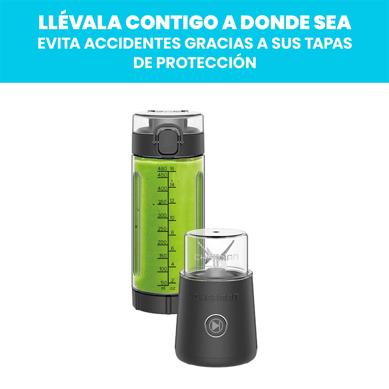 Licuadora Inalámbrica Vaso Plástico Luz Led Chefman