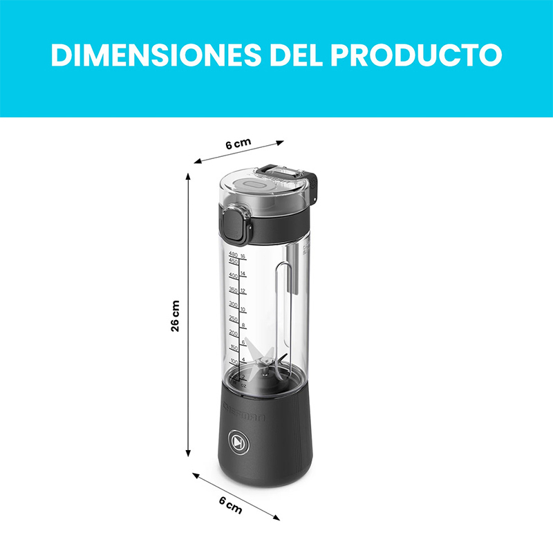 Licuadora Inalámbrica Vaso Plástico Luz Led Chefman