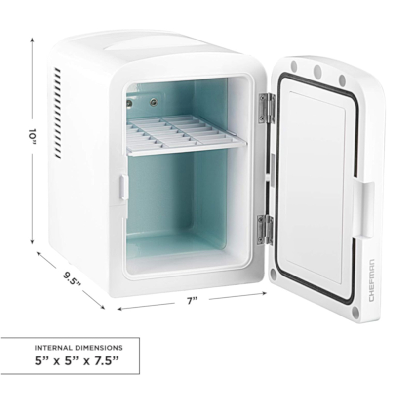 Mini Refri Portatil de 4Litros Puerta Espejo Blanco Chefman