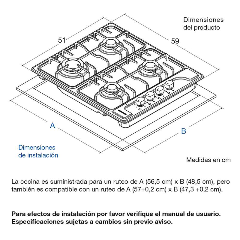 Cocina Inoxidable de 4 Quemadores a Gas Challenger 