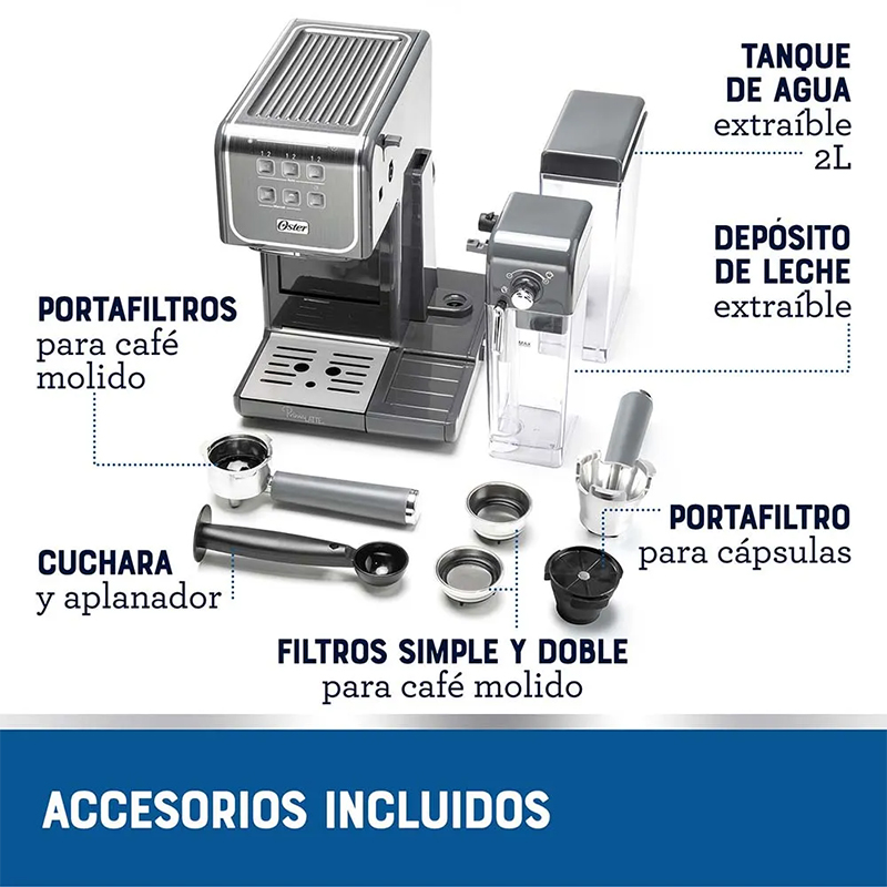 Cafetera PrimaLatte de 1170W 1.4 Litros Gris Oster