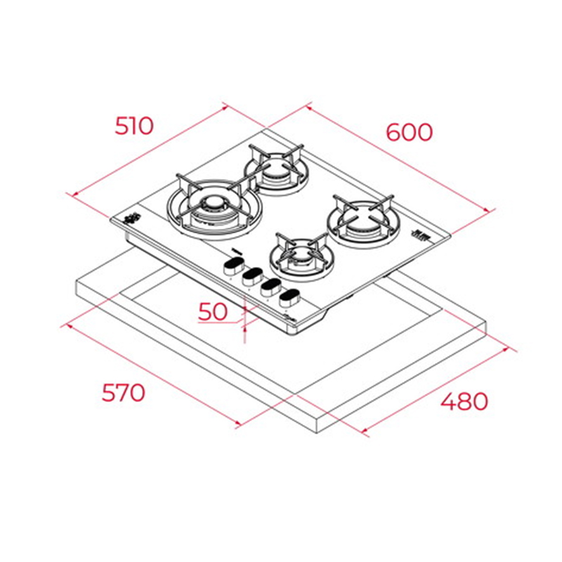 Cocina a Gas GBC64 V-GOH  60cm con 4 Zonas de Cocinado Teka