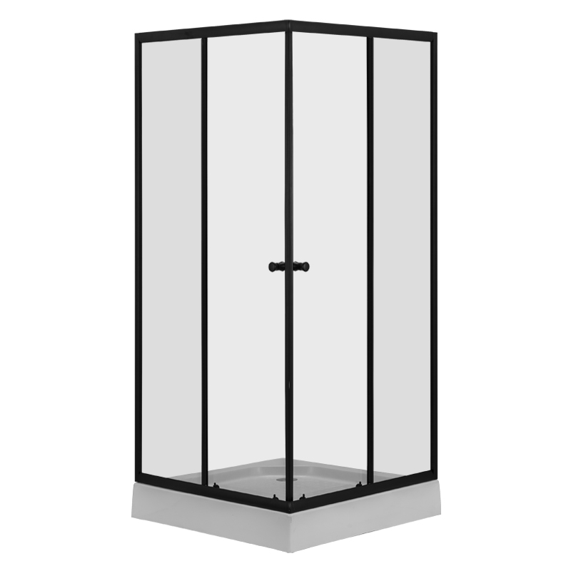 Cabina Esquinera Cuadrada Negra Vidrio Claro 90x90x194cm