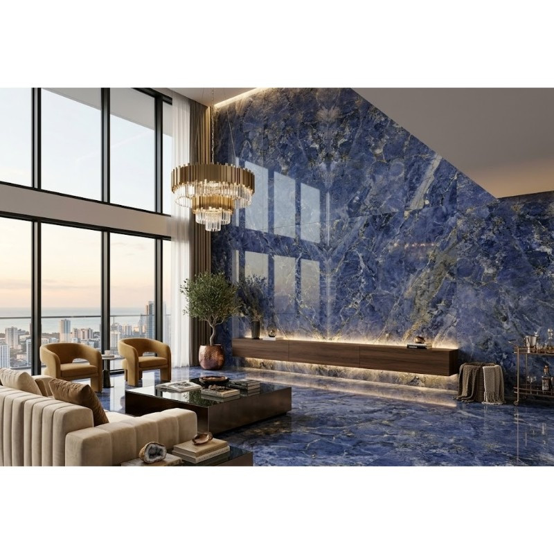Porcelanato Mármol Icarus Azul 75x150cm Pulido