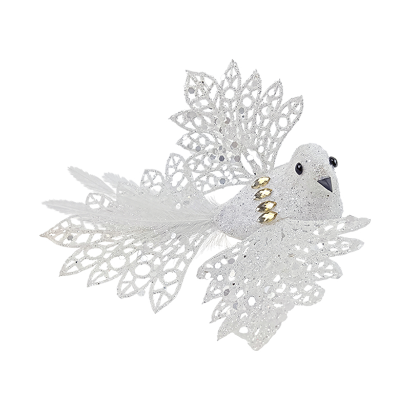 Pájaro Colgante Navideño Blanco con Lentejuelas 