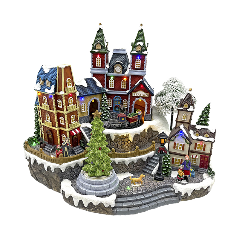 Pueblo Navideño con Árboles Giratorios