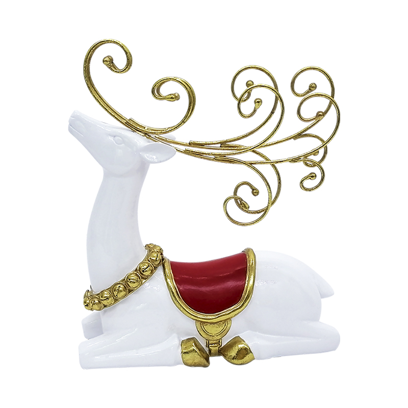 Adorno de Mesa Venado Acostado Blanco Rojo 21cm