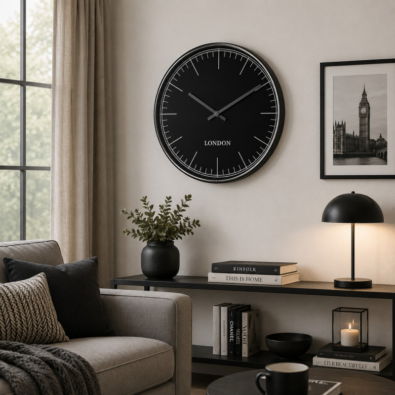 Reloj de Pared 50cm Negro Cromo