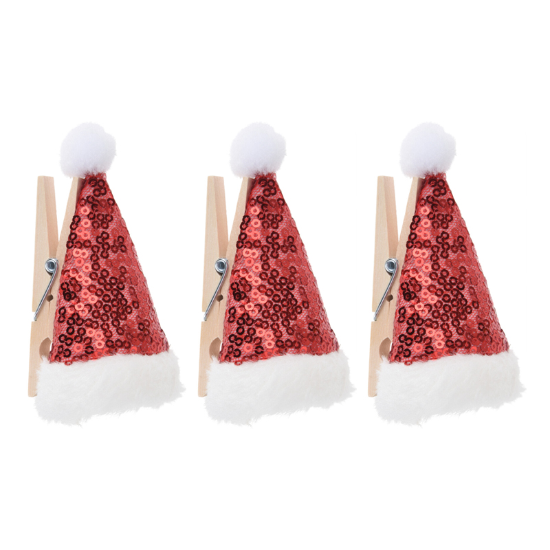 Pinza Sombrero Navideño de Lentejuelas 3 Unidades