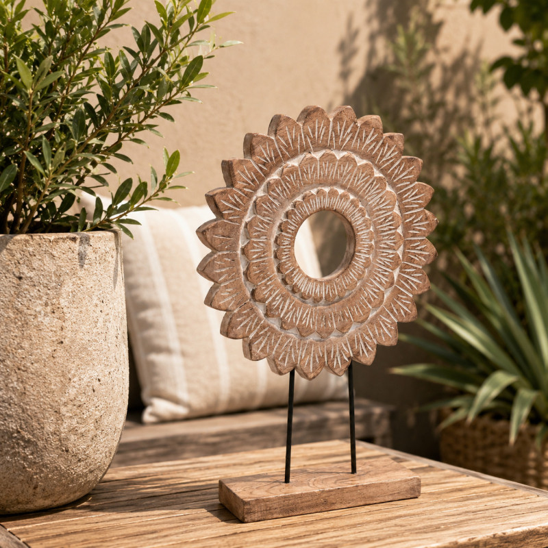 Adorno Redondo de Madera con Base