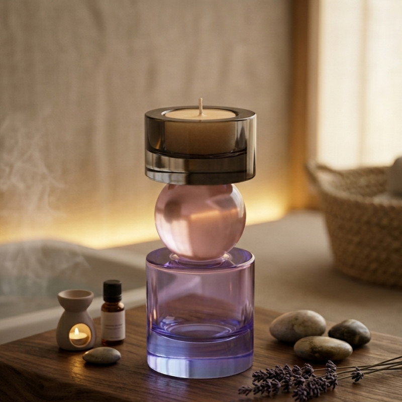 Candelabro de Cristal Negro Rosa Azul 7.1x16cm