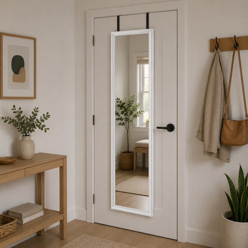Espejo Cuerpo Entero 30x120cm Marco Blanco con Soporte para Puerta
