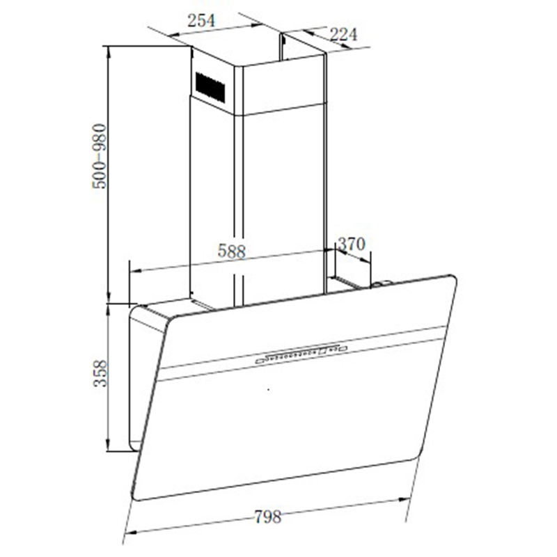 Campana Vaiola 80cm Glass Negro Mate Dipiu 