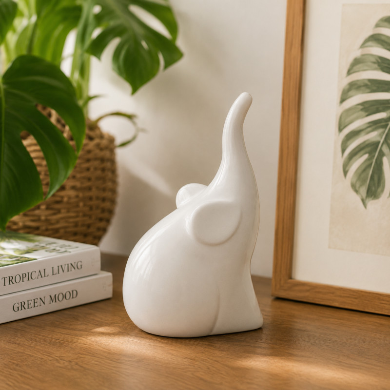 Adorno Elefante de Cerámica 15cm Blanco