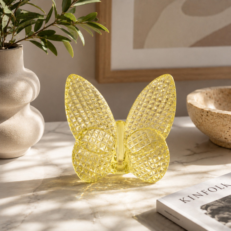 Adorno de Cristal Diseño Mariposa 8cm Amarillo