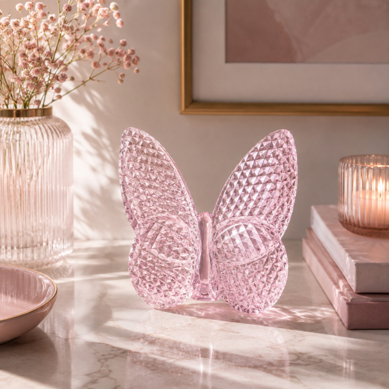 Adorno de Cristal Diseño Mariposa 8cm Rosa