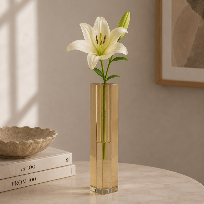 Florero de Cristal Straight 5x5x23cm Ambar