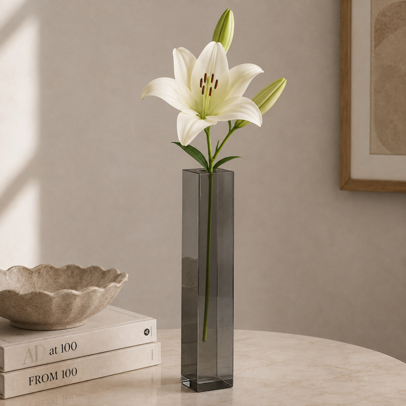 Florero de Cristal Straight 5x5x23cm Smoke
