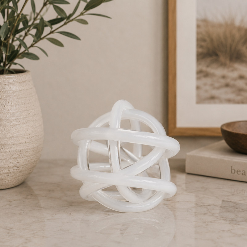Adorno Nudo de Vidrio Blanco 12cm