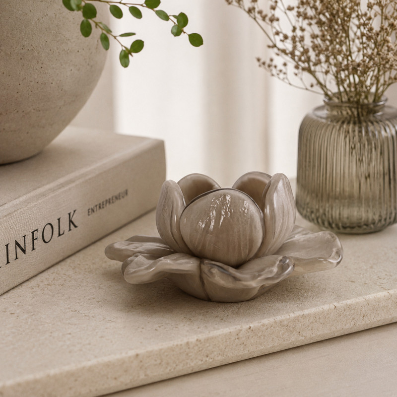 Adorno Flor de Vidrio Taupe 10x5cm