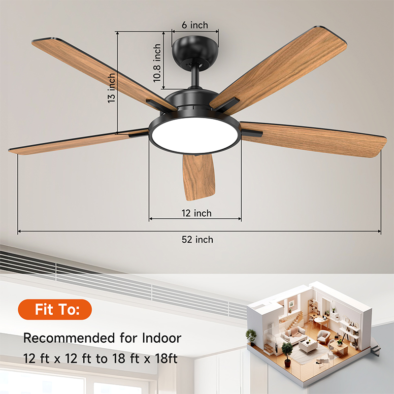Ventilador de Techo con Lámpara Negra 52