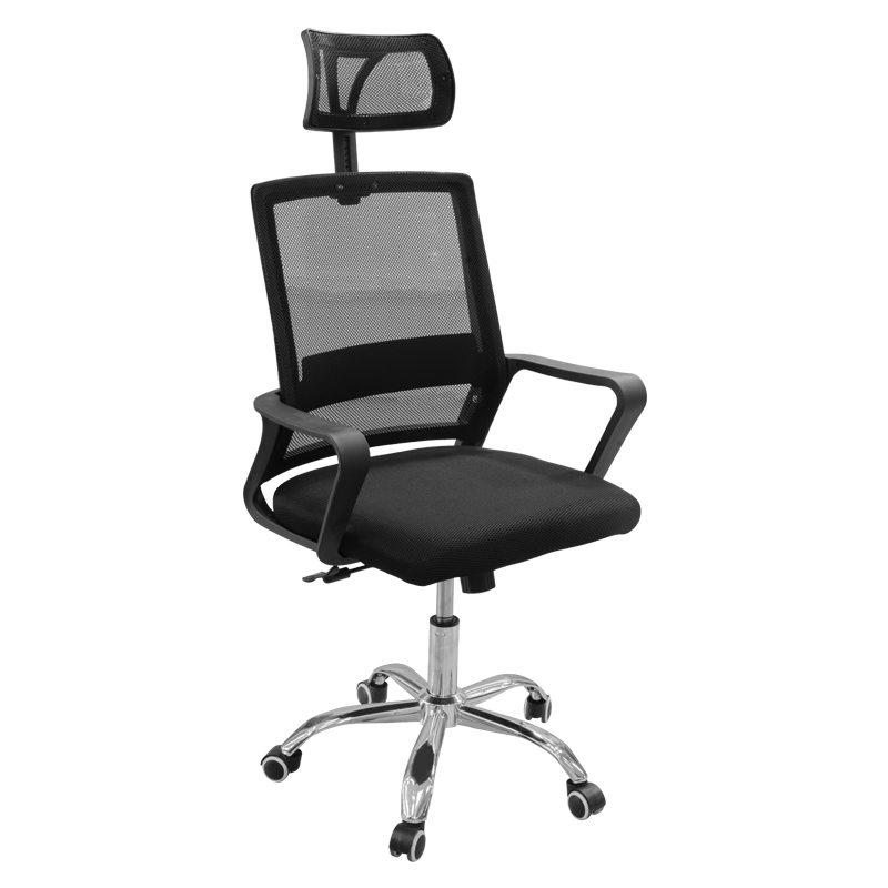 Silla Espaldar Malla Negra con Cabecera y Brazo