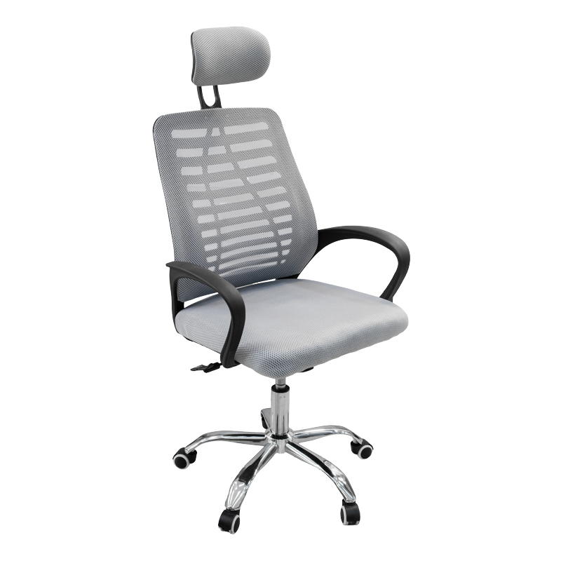 Silla con Espaldar de Malla Gris con Cabecera y Brazo